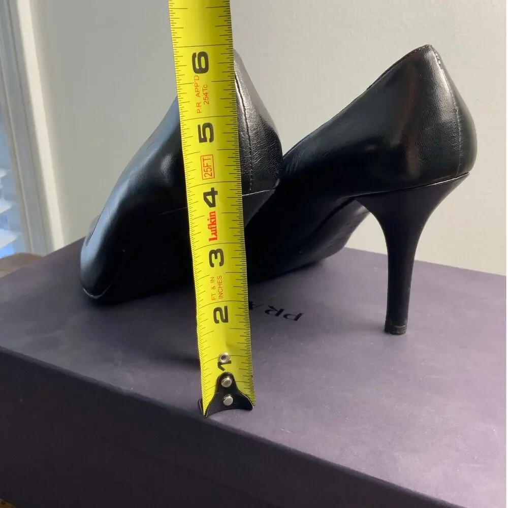 Prada Capretto Pretty‎ Nero Authentic Black Peep Toe Pumps size 37.5 - Picture 8 of 9